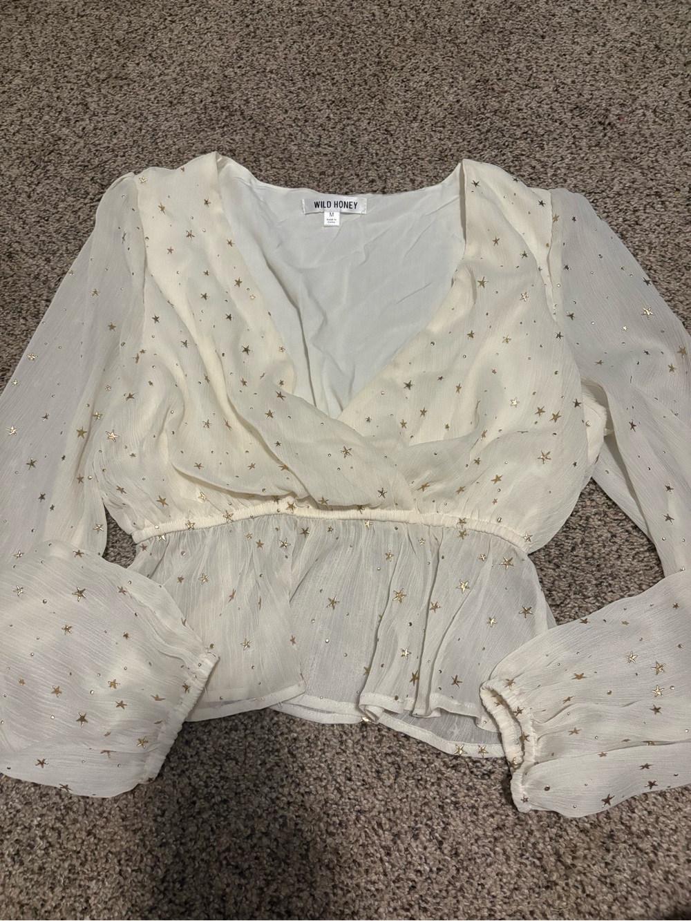 Wild Honey Cream Wrap Blouse with Gold Star Accents